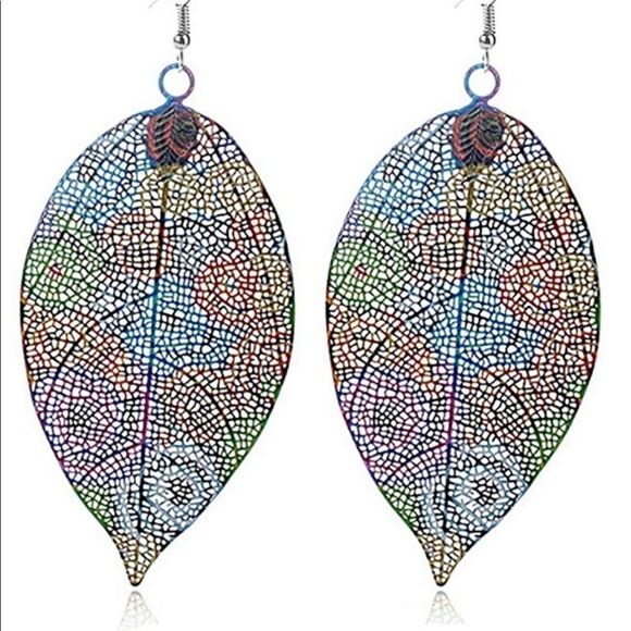 Hollow leaf dangle earrings hook - Picture 2 of 9